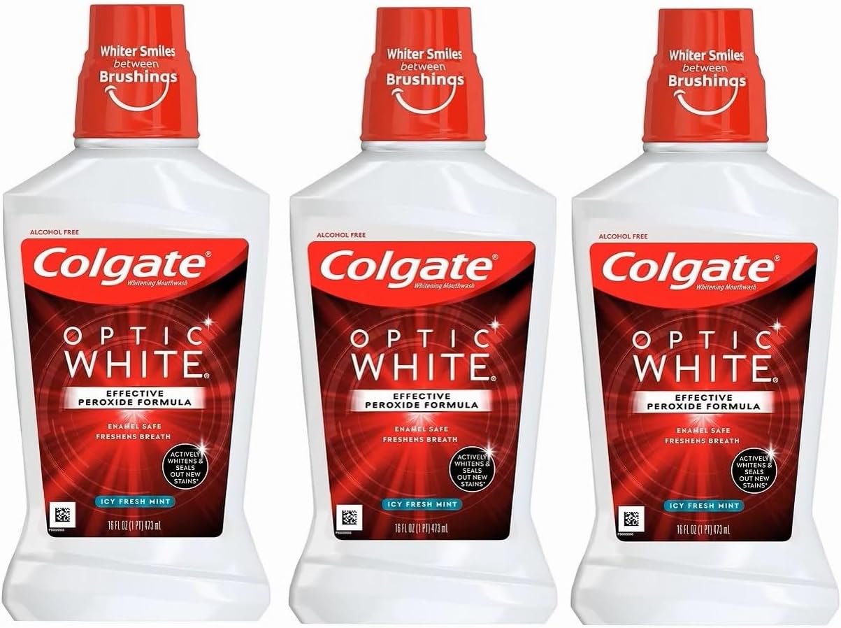 Colgate Optic White Mouthwash, Sparkling Fresh Mint 16 oz (Pack of 3)