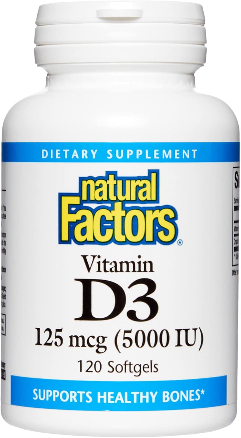 Natural Factors - Vitamin D3 5000 IU, Supports Healthy Bones, 120 Soft Gels