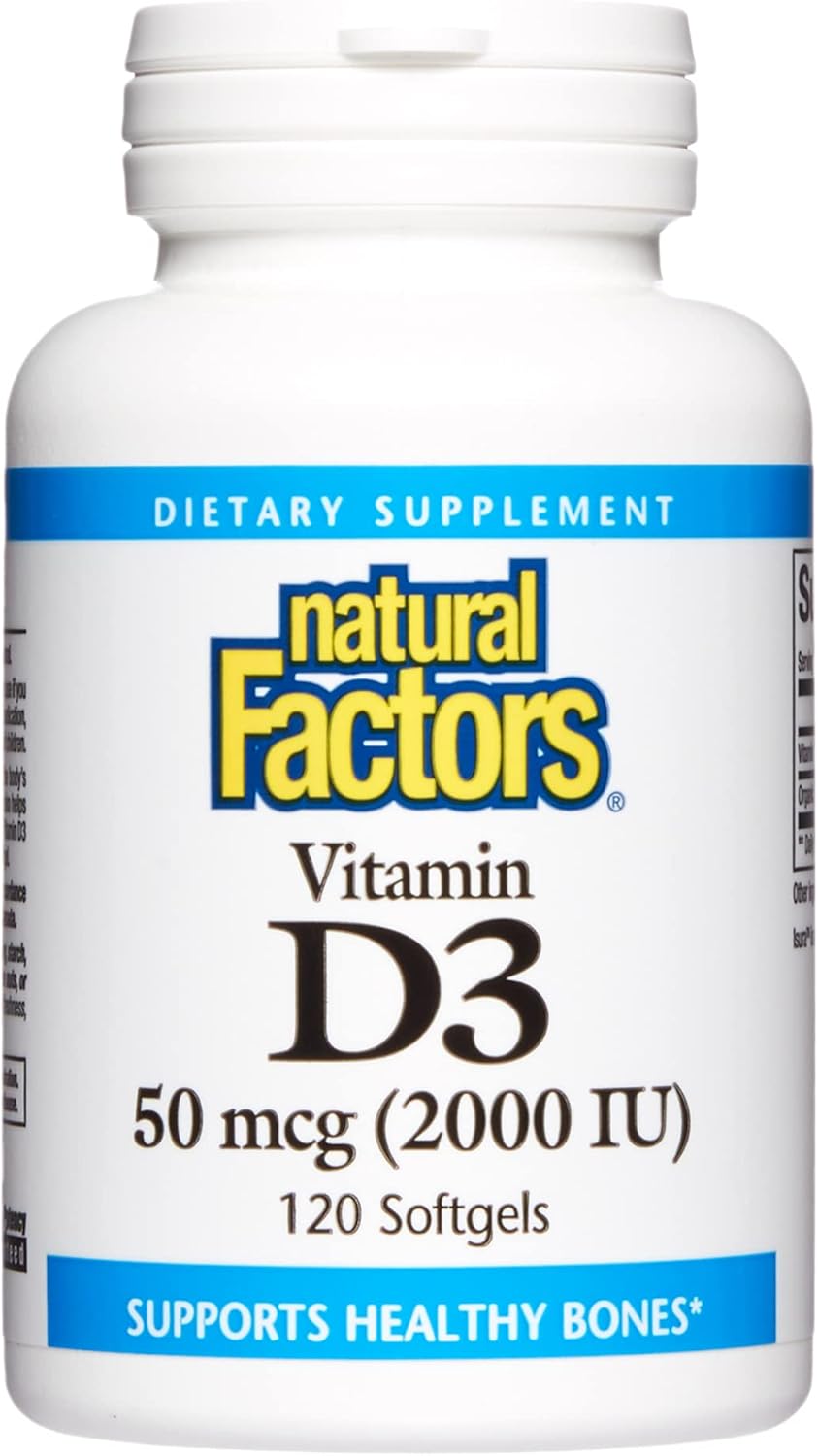 Natural Factors, Vitamin D3 2000 IU (50 mcg), Supports Strong Bones, Muscles and Immune Function, 120 Softgels