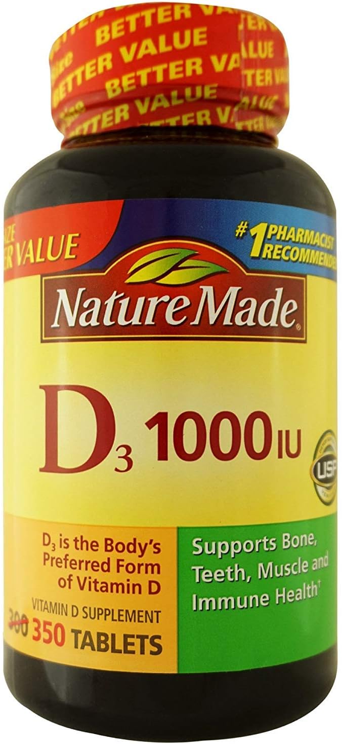 Nature Made Vitamin D3 Dietary Supplement Tablets, 1000IU, 350 count, Packaging May Vary