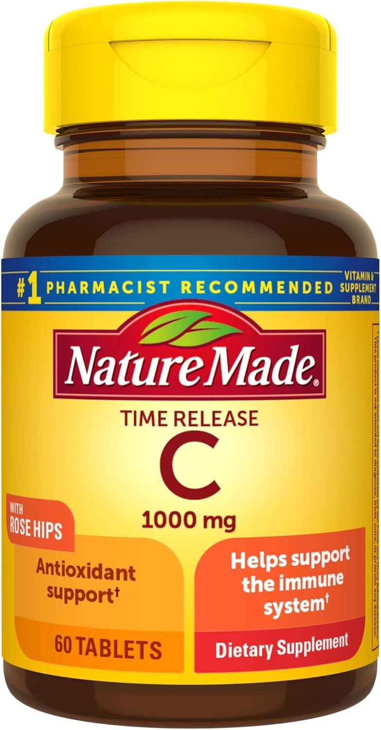 Nature Made Vitamin C 1000 mg with Rose Hips, Dietary Supplement for Immune Support, 60 Time Release Tablets, 60 Day Supply