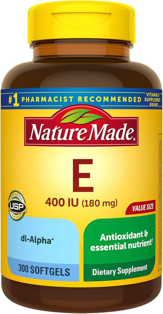 Nature Made Vitamin E 180 mg (400 IU) dl-Alpha, Dietary Supplement for Antioxidant Support, 300 Softgels, 300 Day Supply