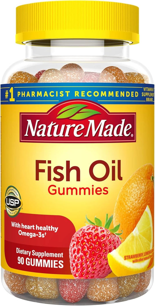 Fish Oil Gummies, 90 Softgels, with Heart-Healthy Omega 3s 57 mg, in Strawberry, Lemon, & Orange