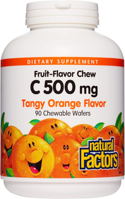 Natural Factors, Kids Chewable Vitamin C 500 mg, Supports Immune Health, Bones, Teeth and Gums, Tangy Orange, 90 Wafers