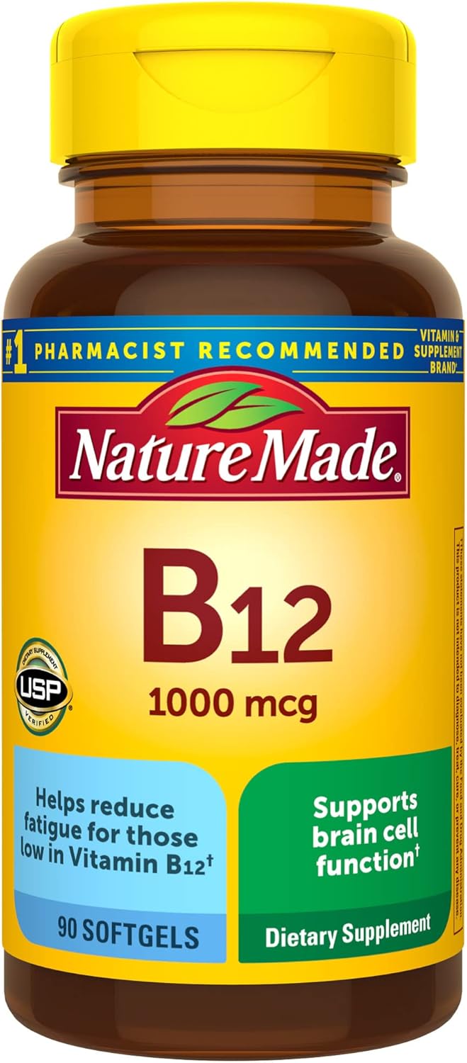 Nature Made Vitamin B12 1000 mcg, Dietary Supplement for Energy Metabolism Support, 90 Softgels, 90 Day Supply