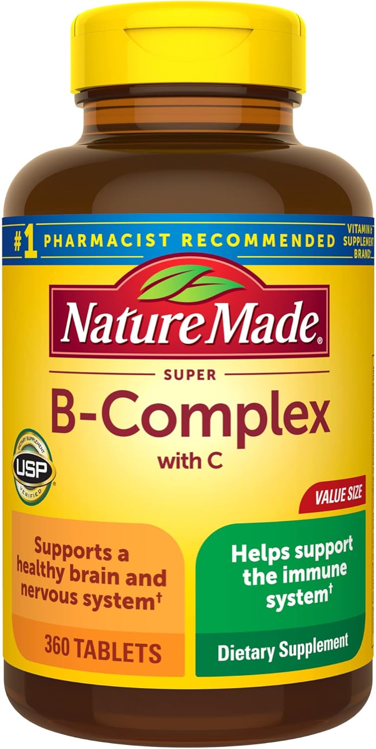 Nature Made Super B Complex with Vitamin C and Folic Acid, Dietary Supplement for Immune Support, 250 Tablets, 250 Day Supply