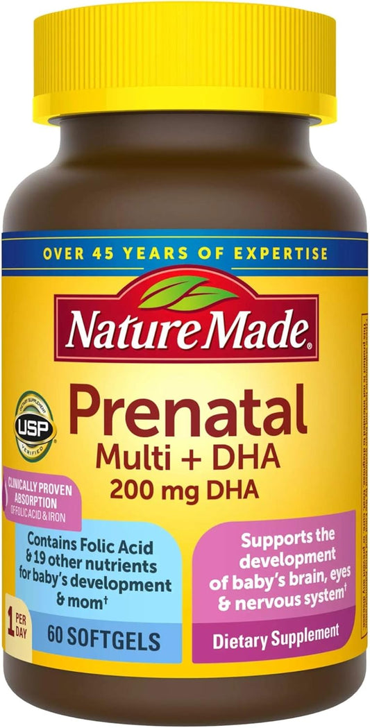 Nature Made Prenatal Vitamin + DHA Softgels with Folic Acid, Iodine and Zinc, 60 Count