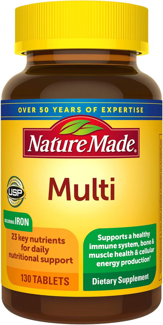 Nature Made Multivitamin Tablets with Iron, 130 Count for Daily Nutritional Support