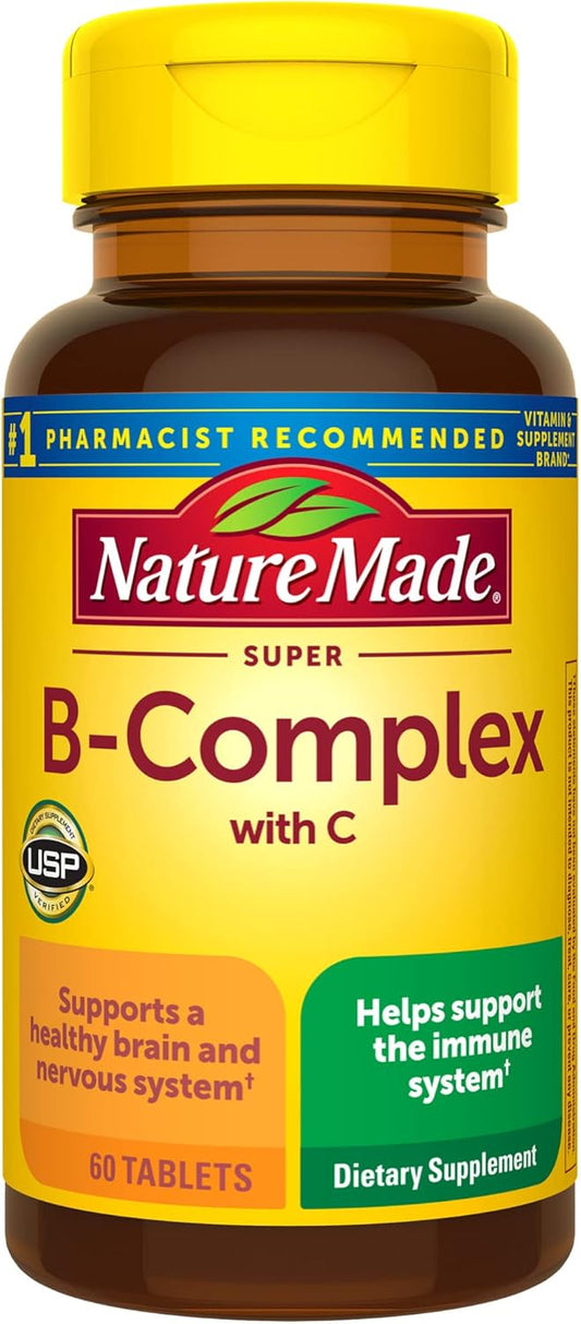 Nature Made Super B Complex with Vitamin C and Folic Acid, Dietary Supplement for Cellular Energy Support, 60 Tablets, 60 Day Supply