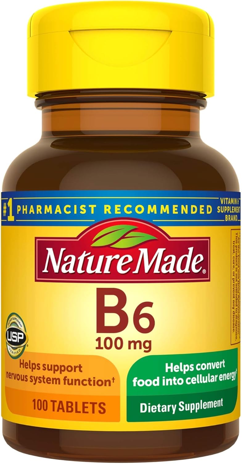 Nature Made Vitamin B6 100 mg Tablets, 100 Count for Metabolic Health