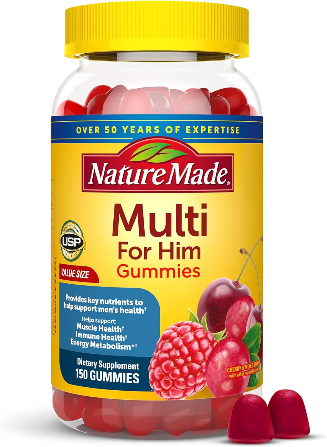 Nature Made Multi for Him, Multivitamin for Men for Energy Metabolism Support, Mens Multivitamins, 150 Gummy Vitamins and Minerals, 75 Day Supply