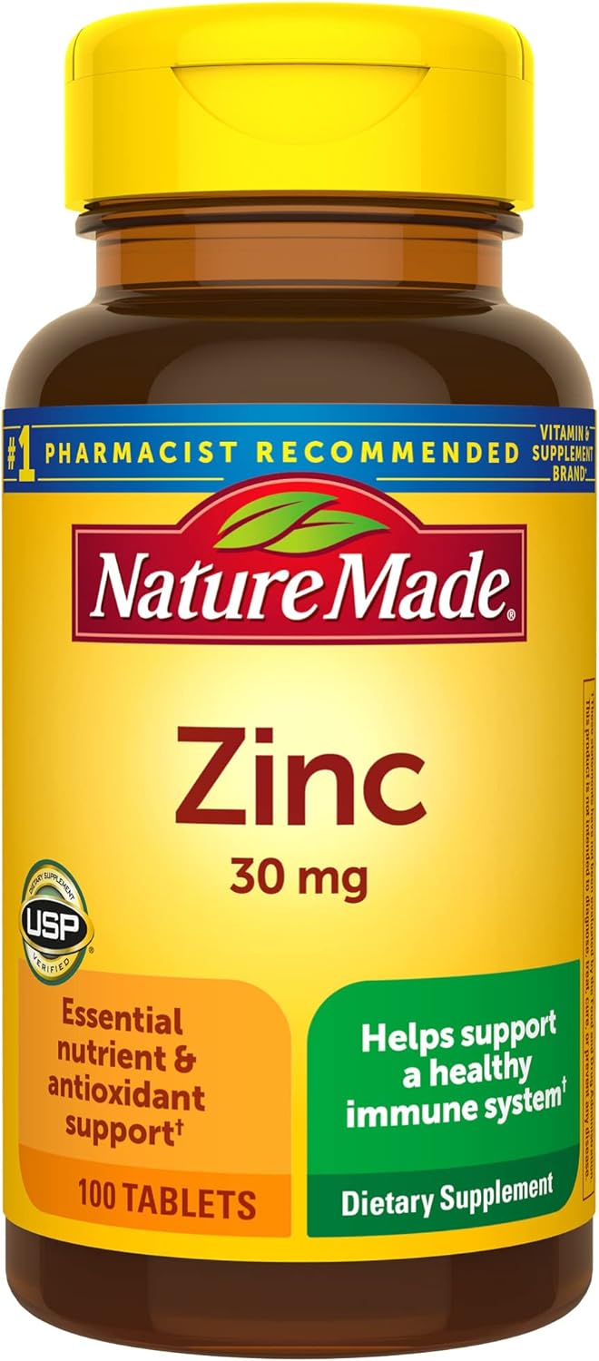 Nature Made Zinc 30 mg, Dietary Supplement for Immune Health and Antioxidant Support, 100 Tablets, 100 Day Supply