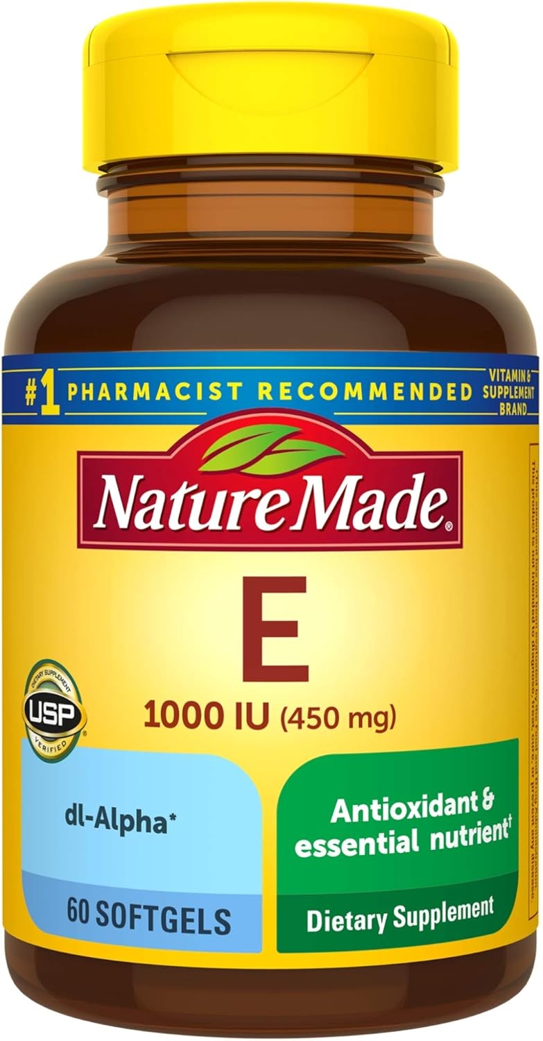 Nature Made Vitamin E 450 mg (1000 IU) dl-Alpha Softgels, 60 Count for Antioxidant Support (Packaging May Vary)