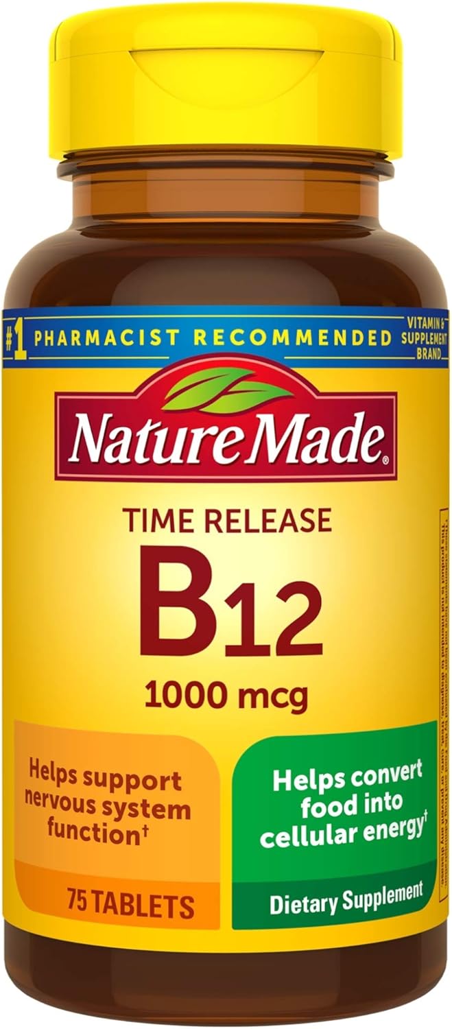 Nature Made Vitamin B12 1000 mcg, Dietary Supplement For Energy Metabolism Support, 75 Time Release Tablets, 75 Day Supply