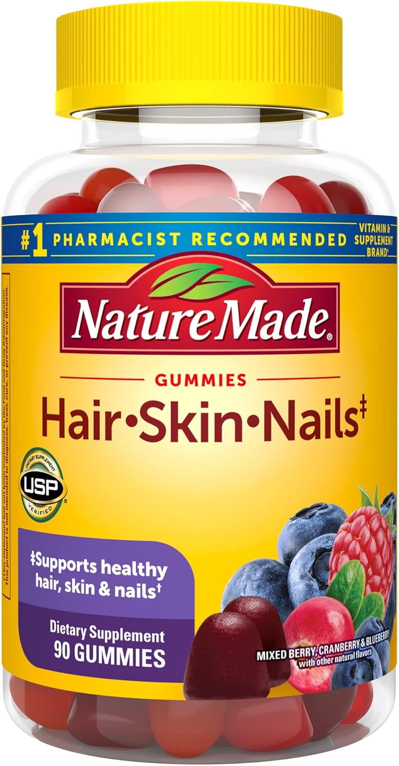 Nature Made Hair Skin and Nails with Biotin 2500 mcg, Dietary Supplement for Healthy Hair, Skin & Nails Support, 90 Gummies, 45 Day Supply