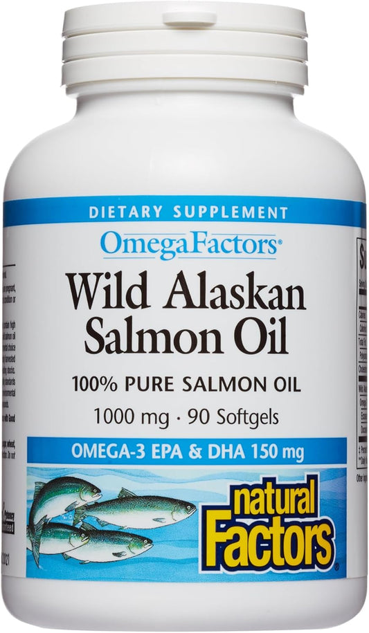 Natural Factors, Wild Alaskan Salmon Oil Provides Omega-3, EPA, DHA & Vitamin D, Supports Brain & Heart Health, 90 Softgels