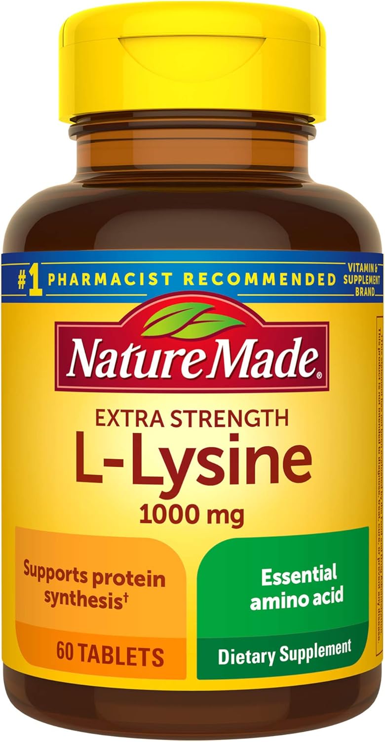 Nature Made Extra Strength L-Lysine 1000 mg Tablets, 60 Count for Protein Synthesis