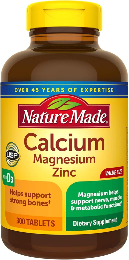 Nature Made Calcium Magnesium Zinc with Vitamin D3, Dietary Supplement for Bone Support, 300 Tablets