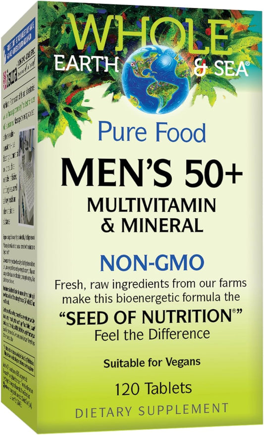 Natural Factors Whole Earth & Sea Men's 50+ Multivitamin & Mineral, 1 Serving Contains Nutrition Equivalent to  lb of Veggies, 120 Tablets