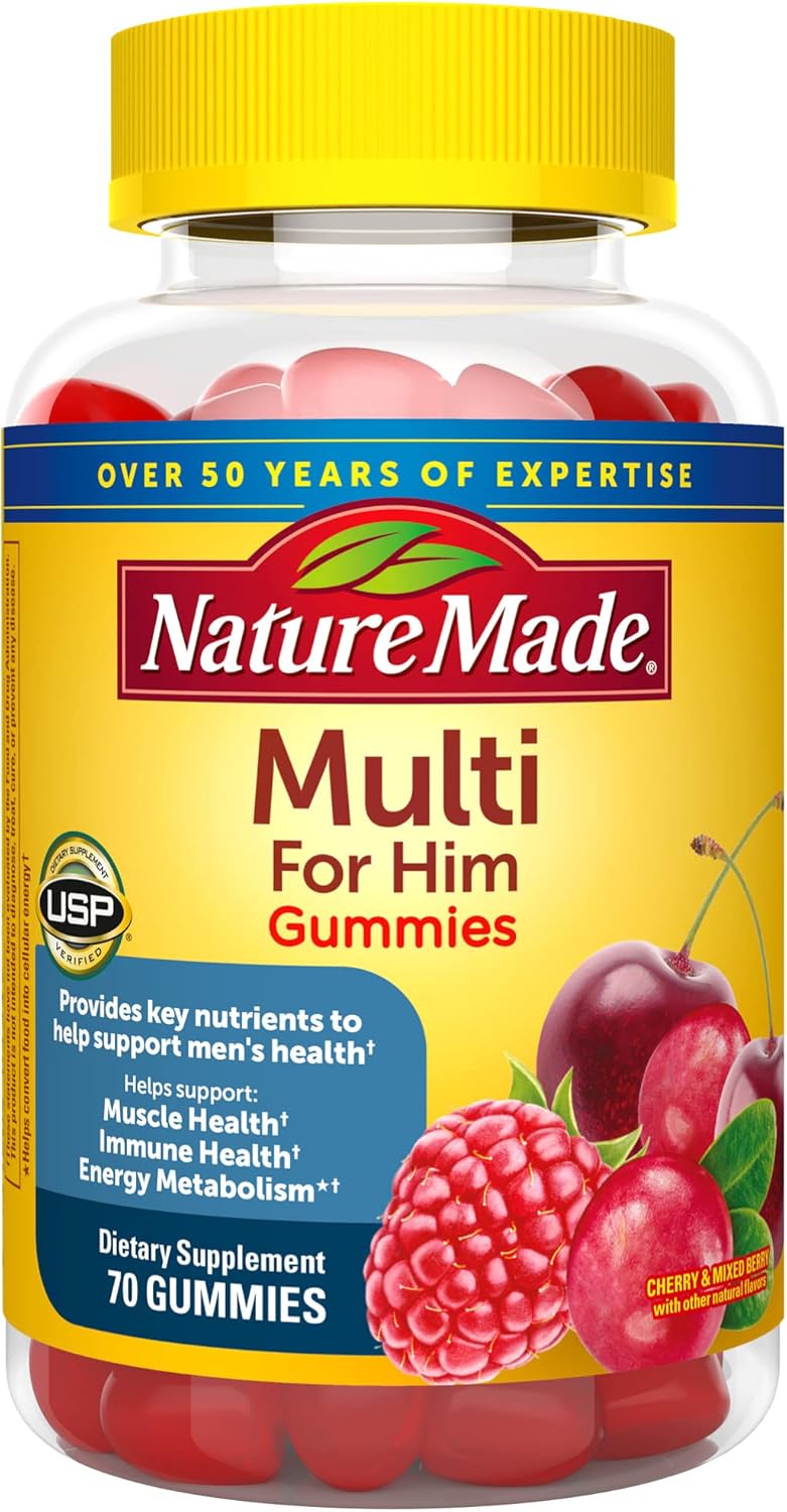 Nature Made Multi for Him, Multivitamin for Men for Energy Metabolism Support, Mens Multivitamins, 70 Gummy Vitamins and Minerals, 35 Day Supply