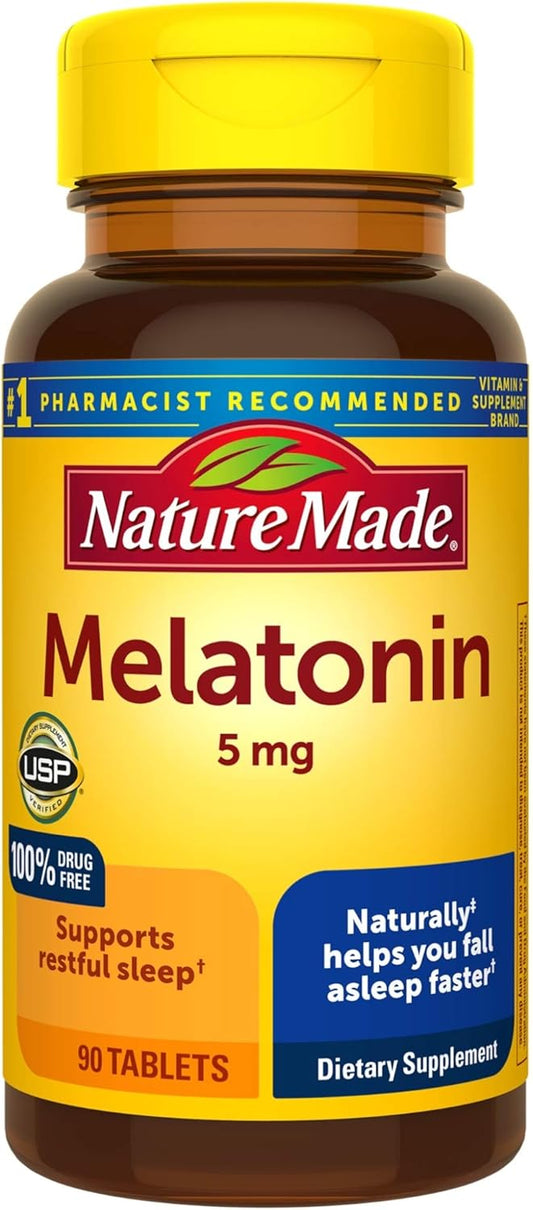 Nature Made Melatonin 5mg Tablets, 90 Count for Supporting Restful Sleep