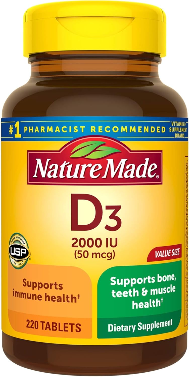 Vitamin D3, 220 Tablets, Vitamin D 2000 IU (50 mcg) Helps Support Immune Health, Strong Bones and Teeth, & Muscle Function, 250% of Daily Value for Vitamin D in One Daily Tablet