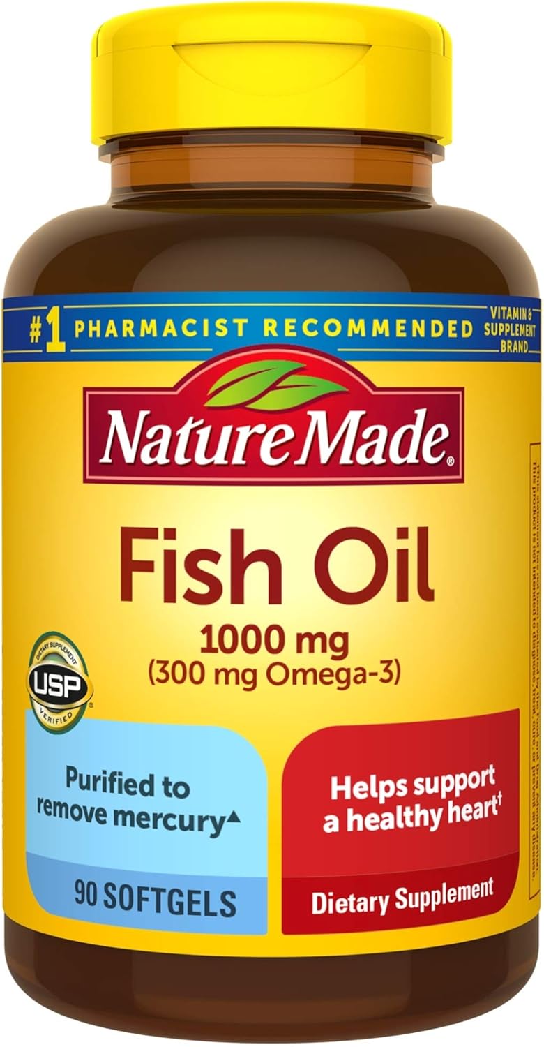 Nature Made Fish Oil 1000 mg, 90 Softgels, Fish Oil Omega 3 Supplement For Heart Health