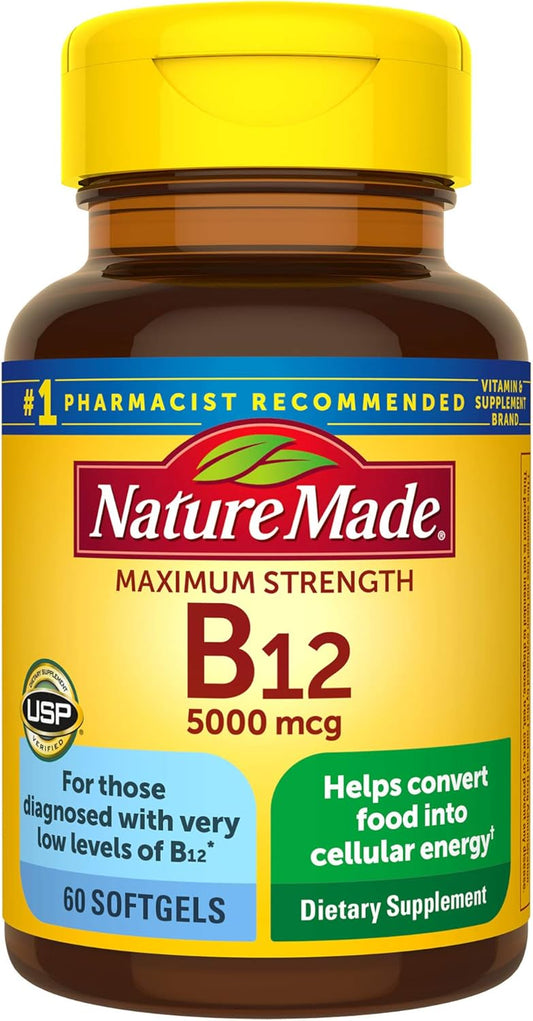 Maximum Strength Vitamin B12 5000 mcg Softgels, 60 Count