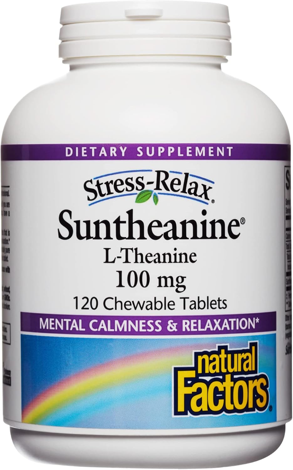 Stress-Relax Chewable Suntheanine L-Theanine 100 mg by Natural Factors, Non-Drowsy Stress Support for Mental Calmness and Relaxation, Tropical Fruit Flavor, 120 Tablets