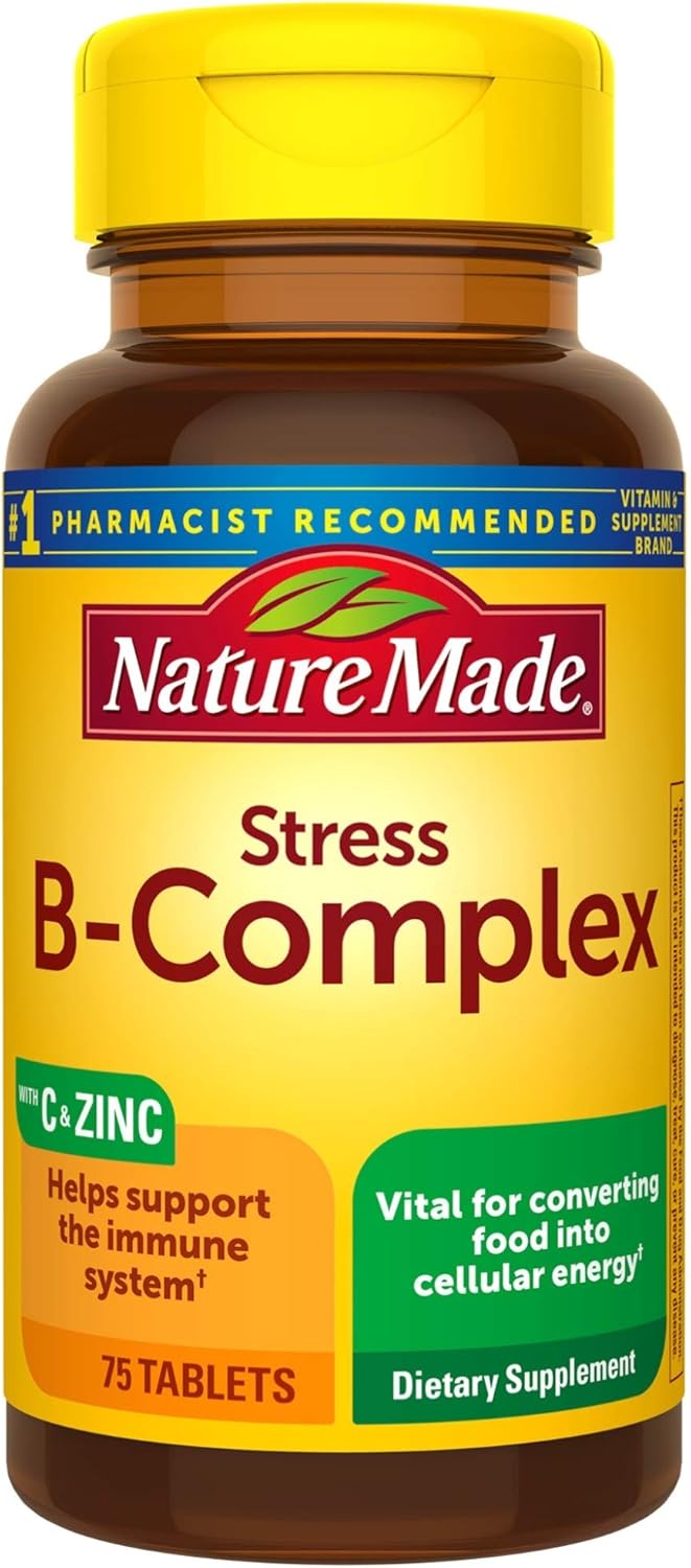 Nature Made Stress B Complex with Vitamin C and Zinc, Dietary Supplement for Immune Support, 75 Tablets, 75 Day Supply