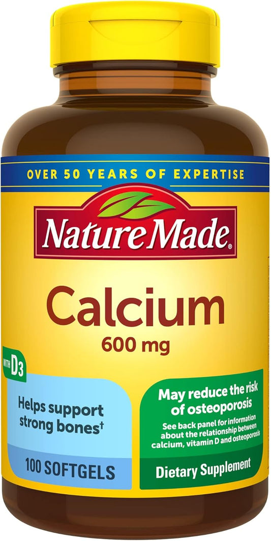 Nature Made Calcium 600 mg with Vitamin D3, Dietary Supplement for Bone Support, 100 Softgels