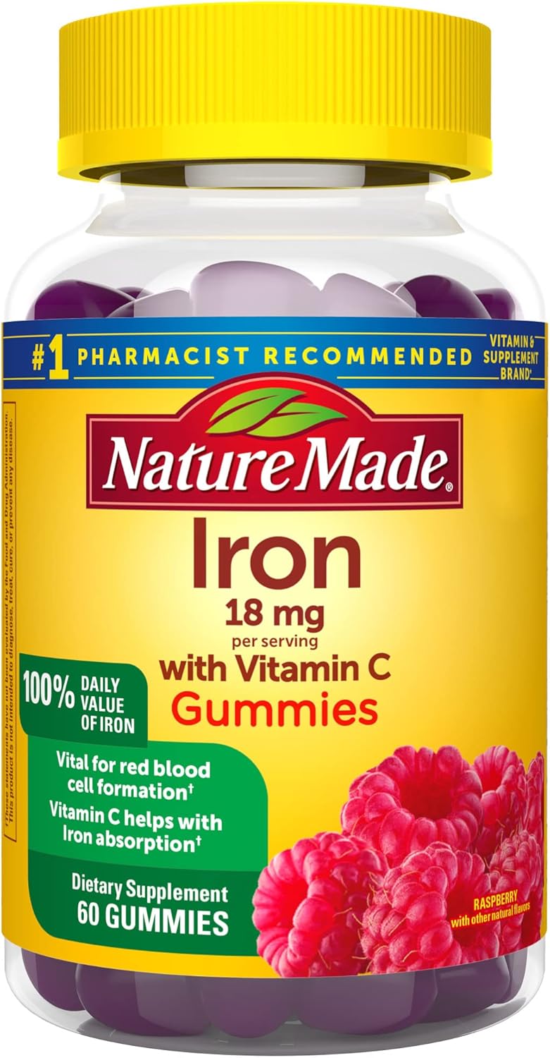 Nature Made Iron 18 mg per serving with Vitamin C, Dietary Supplement for Red Blood Cell Support, 60 Gummies, 30 Day Supply