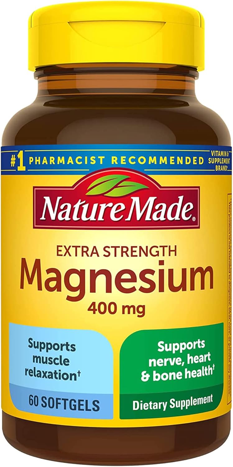 Nature Made Extra Strength Magnesium Oxide 400 mg, Magnesium Supplement for Muscle, Nerve, Bone and Heart Support, 60 Softgels, 60 Day Supply