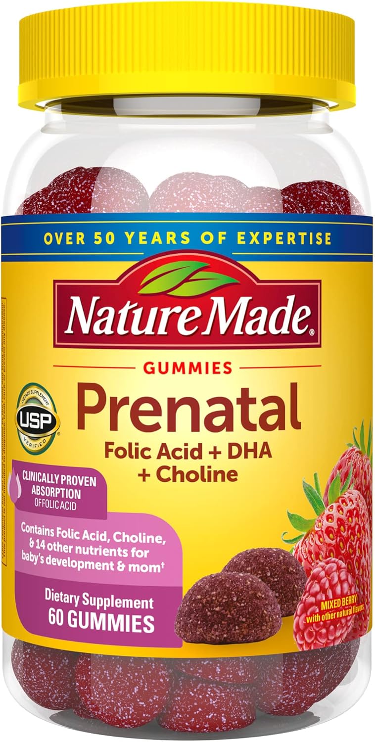 Nature Made Prenatal Gummies with DHA and Folic Acid, Prenatal Vitamin and Mineral Supplement for Daily Nutritional Support, 60 Gummies, 30 Day Supply