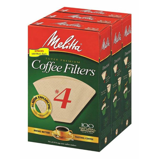 Melitta 3 Piece Cone Coffee Filters, Natural Brown, 4 300 Count