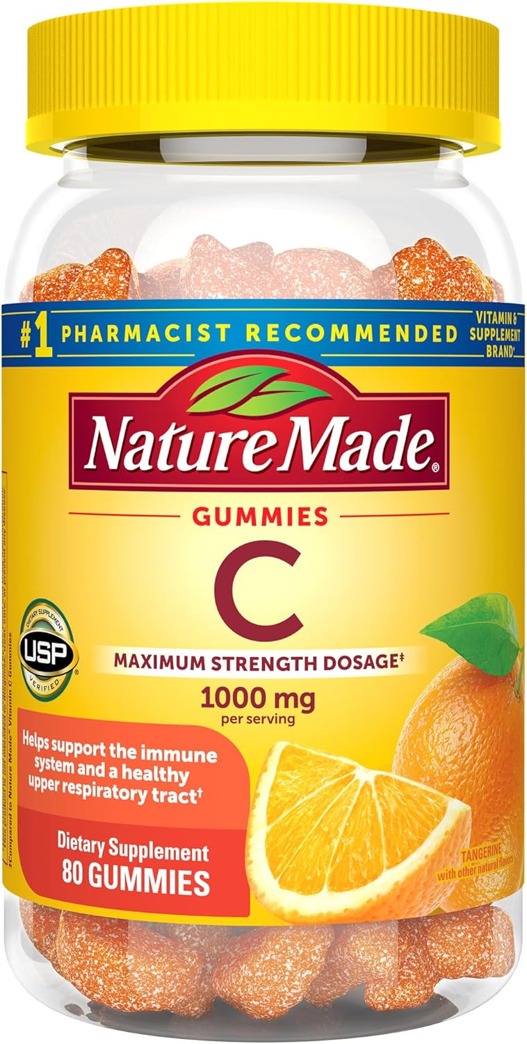 Nature Made Maximum Strength Dosage Vitamin C 1000mg per Serving, Immune Support Vitamin C Gummies for Adults, 80 Vitamin C Gummies, 20 Day Supply