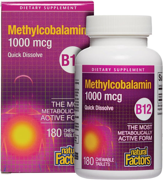 Natural Factors, Vitamin B12 Methylcobalamin 1,000 mcg, Offers the Most Metabolically Active Form of B12, Quick Dissolving Tablets